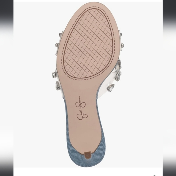 Jessica Simpson Primana clear crystal adorned denim mule heels size 10 brand new - Picture 7 of 10